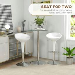 Rackhams High Top Bar Table, Round Kitchen Table with Tempered Glass Top and Steel Base, Bistro Table for 2 People, Clear - thumbnail 4