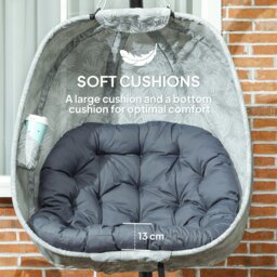Rackhams Hanging Egg Chair Outdoor Indoor Swing Chair, Folding Basket, Grey - Grey - thumbnail 3