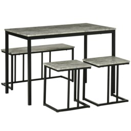 Rackhams Dining Table Set, Concrete Effect  Table and Chairs for 4 People, Grey - thumbnail 3