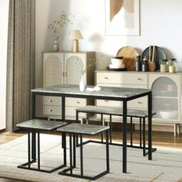 Rackhams Dining Table Set, Concrete Effect  Table and Chairs for 4 People, Grey - thumbnail 1