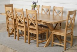 Rackhams Vermont Cross Leg Oak Extending Dining Table with Berkeley Oak Chairs - Natural Oak - 6 chairs - thumbnail 4
