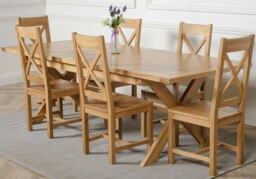 Rackhams Vermont Cross Leg Oak Extending Dining Table with Berkeley Oak Chairs - Natural Oak - 6 chairs - thumbnail 2