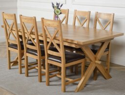 Rackhams Vermont Cross Leg Oak Extending Dining Table with Berkeley Oak Chairs - Natural Oak - 6 chairs - thumbnail 5