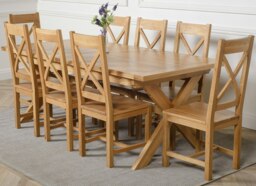 Rackhams Vermont Cross Leg Oak Extending Dining Table with Berkeley Oak Chairs - Natural Oak - 6 chairs - thumbnail 3