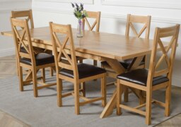 Rackhams Vermont Cross Leg Oak Extending Dining Table with Berkeley Oak Chairs - Natural Oak - 6 chairs - thumbnail 6