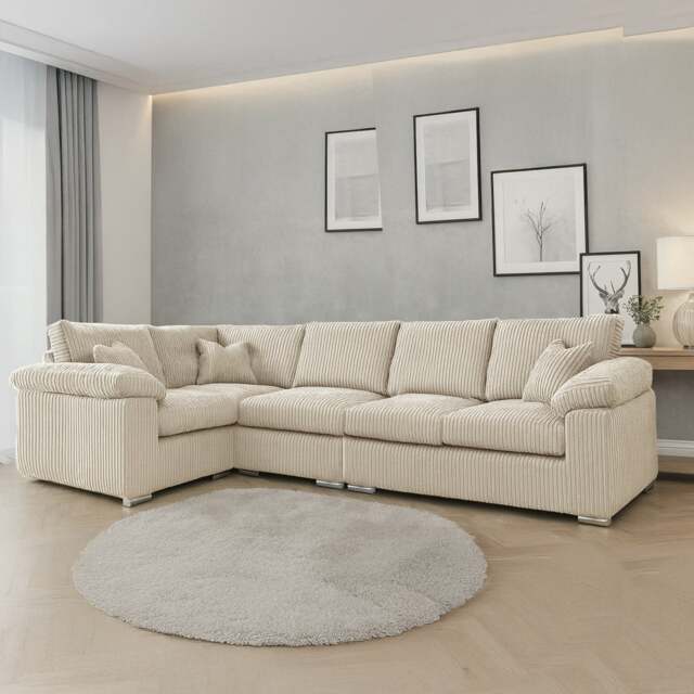 Rackhams Delta Full Jumbo Cord 5 Seater L Shaped Corner Sofa - Cream - Left Hand Facing - image 1