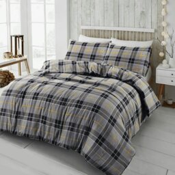 Rackhams Flannelette Tartan Check Brushed Cotton Duvet Cover Set - Green - King - thumbnail 2