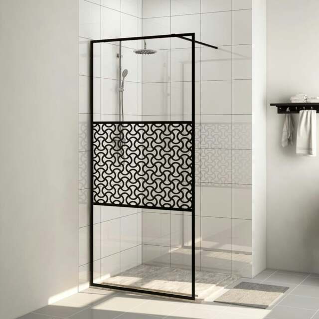 Rackhams Walk-in Shower Wall with Clear ESG Glass 115x195 cm Black