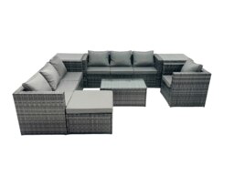 Rackhams Rattan Garden Furniture Dining Set 8 seater Patio Coffee Table Sofa Set with Big Stool 2 Side Tables Dark Grey Mixed - thumbnail 2