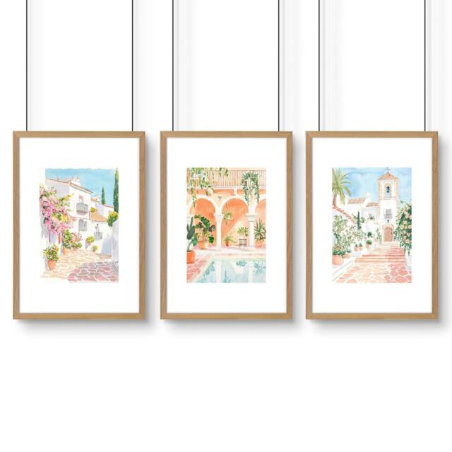 Rackhams Wall Art Decor Living Room - Set of 3 Beach Decor Wall art Prints - A2 16.54 x 23.39 in / 42 x 59.4 cm - Matte Museum Quality Art Paper 290 gsm - Oak Frame - image 1