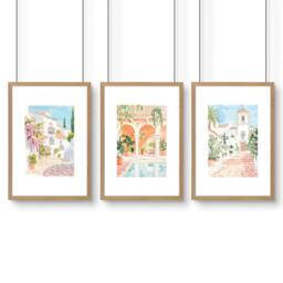 Rackhams Wall Art Decor Living Room - Set of 3 Beach Decor Wall art Prints - A2 16.54 x 23.39 in / 42 x 59.4 cm - Matte Museum Quality Art Paper 290 gsm - Oak Frame - thumbnail 1