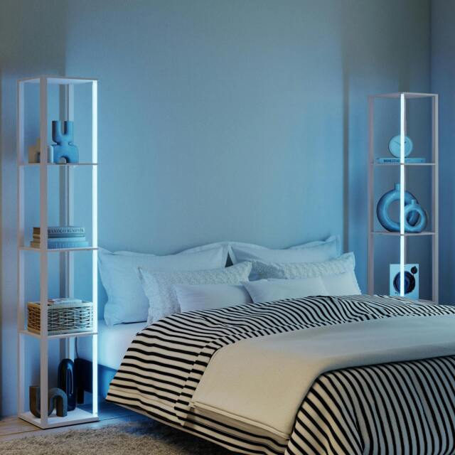Rackhams RGB LED Floor Lamp with Shelves and Remote Control for Bedroom, Oak - Grey - image 1