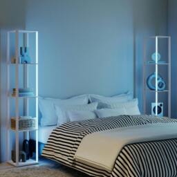 Rackhams RGB LED Floor Lamp with Shelves and Remote Control for Bedroom, Oak - Grey