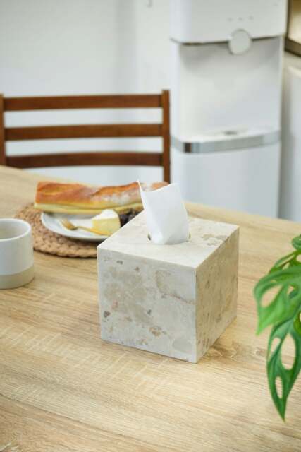 Rackhams Square Marble Tissue Holder - Beige - image 1