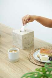 Rackhams Square Marble Tissue Holder - Beige - thumbnail 4