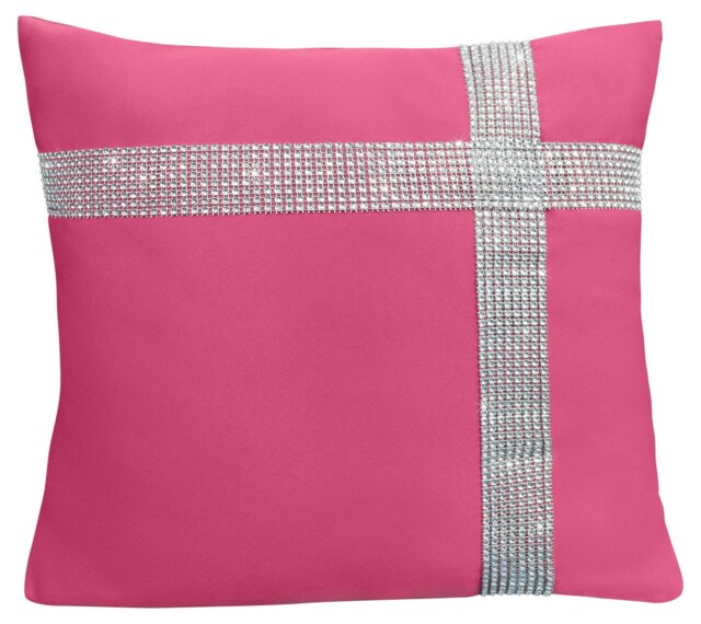 Rackhams Diamonte Detail Soft Touch Matte Fabric Scatter Cushion - 43cm x 43cm - Fuschia - image 1