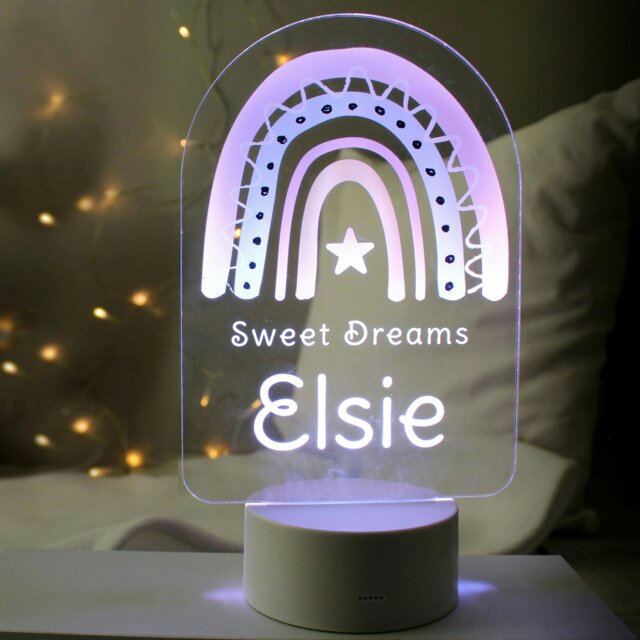 Rackhams Personalised Pink Rainbow LED Colour Changing Night Light - image 1