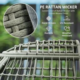 Rackhams PE Rattan Egg Chair w/ Padded Cushions for Garden, Charcoal Grey - thumbnail 4