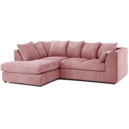 Rackhams Luxor Cord Fabric 4 Seater Corner Sofa Scatter Back - Pink - Left Hand Facing