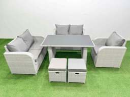 Rackhams Rattan Sofa Outdoor Furniture with Dining Table,Love Sofa,2 Small Stools Patio Furniture Light Grey 7 Seater - thumbnail 1