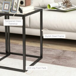 Rackhams Nesting Tables Set of 2, End Table with Tempered Glass Top, Black - Black - thumbnail 4