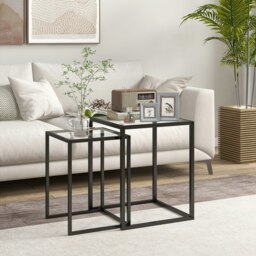 Rackhams Nesting Tables Set of 2, End Table with Tempered Glass Top, Black - Black
