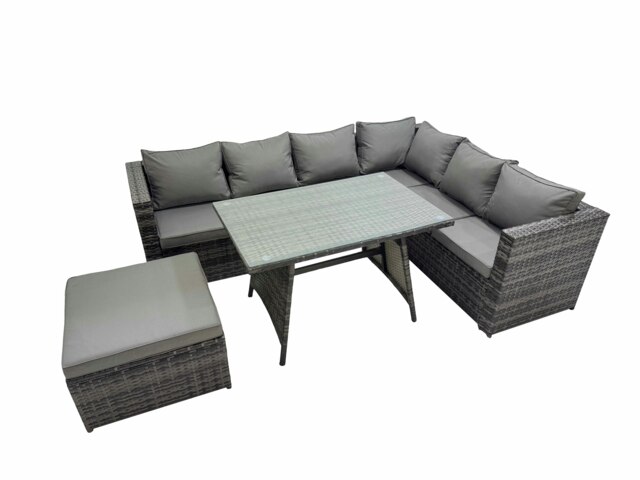 Rackhams Rattan garden furniture Patio Furniture Sets with Dining Table Big Stool Dark Grey Mixed - image 1