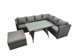 Rackhams Rattan garden furniture Patio Furniture Sets with Dining Table Big Stool Dark Grey Mixed - thumbnail 1
