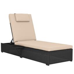 Rackhams Rattan Sun Lounger, Garden Recliner w/ 5-Level Back, Cushion, Black - 196 x 62 x 35 cm - 1 - Galvanised steel, PE rattan, polyester - thumbnail 2