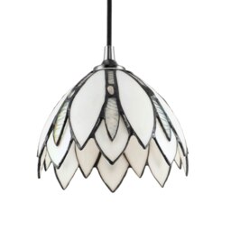 Rackhams Floral Petal Themed White Stained Glass Tiffany Pendant Lamp Shade with Beads - thumbnail 4