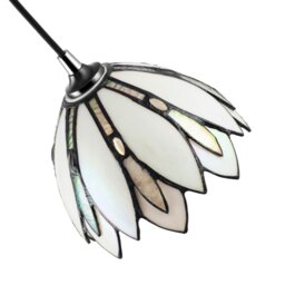Rackhams Floral Petal Themed White Stained Glass Tiffany Pendant Lamp Shade with Beads - thumbnail 3