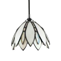 Rackhams Floral Petal Themed White Stained Glass Tiffany Pendant Lamp Shade with Beads