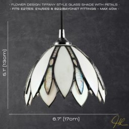 Rackhams Floral Petal Themed White Stained Glass Tiffany Pendant Lamp Shade with Beads - thumbnail 5