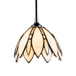 Rackhams Floral Petal Themed White Stained Glass Tiffany Pendant Lamp Shade with Beads - thumbnail 2