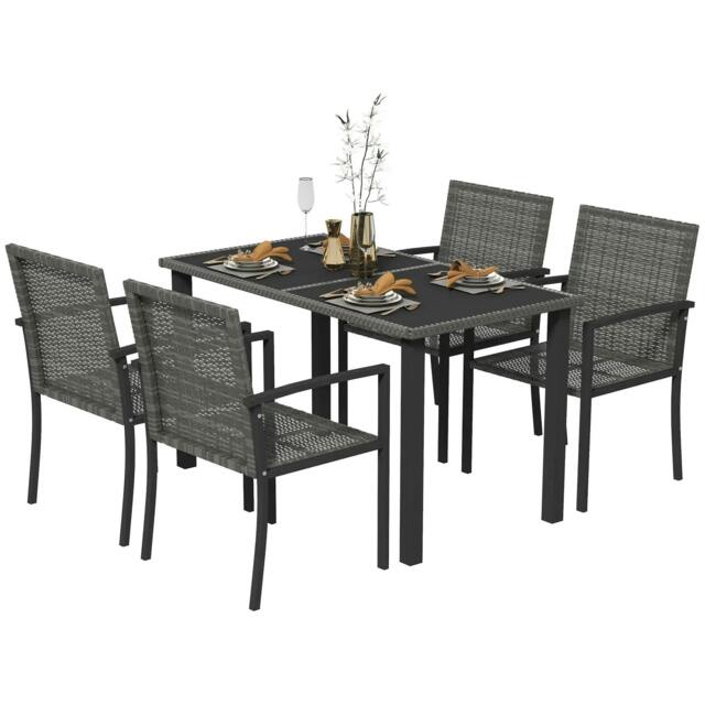 Rackhams Outdoor Dining Set 5 Pieces Patio Conservatory with Tempered Glass Tabletop,4 Dining Chairs - Grey - image 1