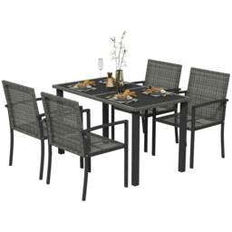 Rackhams Outdoor Dining Set 5 Pieces Patio Conservatory with Tempered Glass Tabletop,4 Dining Chairs - Grey - thumbnail 1