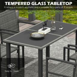 Rackhams Outdoor Dining Set 5 Pieces Patio Conservatory with Tempered Glass Tabletop,4 Dining Chairs - Grey - thumbnail 5