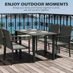Rackhams Outdoor Dining Set 5 Pieces Patio Conservatory with Tempered Glass Tabletop,4 Dining Chairs - Grey - thumbnail 4