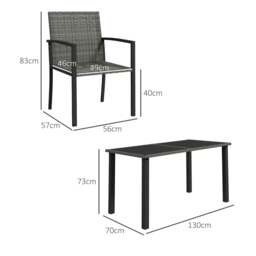 Rackhams Outdoor Dining Set 5 Pieces Patio Conservatory with Tempered Glass Tabletop,4 Dining Chairs - Grey - thumbnail 3