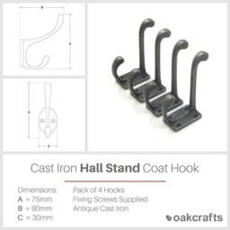 Rackhams Antique Cast Iron Hall Stand Coat Hook  - Pack of 4 Hooks - thumbnail 2