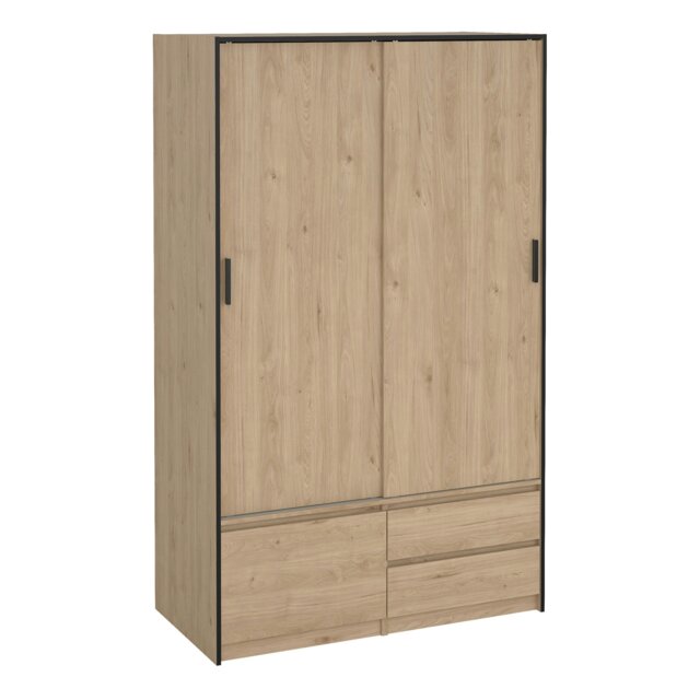 Rackhams Line Wardrobe with 2 Sliding Doors 1 Small Door and 2 Drawers in Jackson Hickory Oak - Brown - Malemine - 1 - image 1