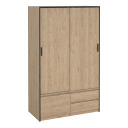 Rackhams Line Wardrobe with 2 Sliding Doors 1 Small Door and 2 Drawers in Jackson Hickory Oak - Brown - Malemine - 1 - thumbnail 1