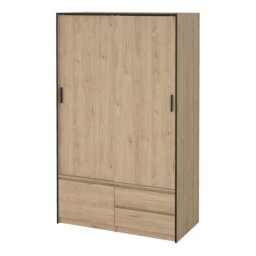 Rackhams Line Wardrobe with 2 Sliding Doors 1 Small Door and 2 Drawers in Jackson Hickory Oak - Brown - Malemine - 1 - thumbnail 3