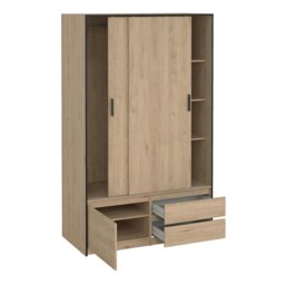 Rackhams Line Wardrobe with 2 Sliding Doors 1 Small Door and 2 Drawers in Jackson Hickory Oak - Brown - Malemine - 1 - thumbnail 6
