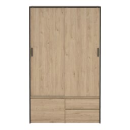 Rackhams Line Wardrobe with 2 Sliding Doors 1 Small Door and 2 Drawers in Jackson Hickory Oak - Brown - Malemine - 1 - thumbnail 2