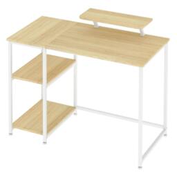 Rackhams Office Desk Ergonomic Computer Table with Storage Shelves Monitor Stand - Oak - thumbnail 1