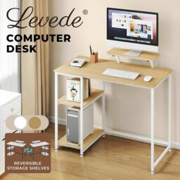 Rackhams Office Desk Ergonomic Computer Table with Storage Shelves Monitor Stand - Oak - thumbnail 3