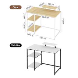 Rackhams Office Desk Ergonomic Computer Table with Storage Shelves Monitor Stand - Oak - thumbnail 4