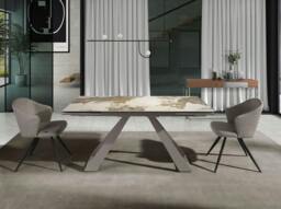 Rackhams Rectangular extending dining table in porcelain marble and taupe grey steel 1117 - thumbnail 4