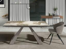Rackhams Rectangular extending dining table in porcelain marble and taupe grey steel 1117 - thumbnail 6